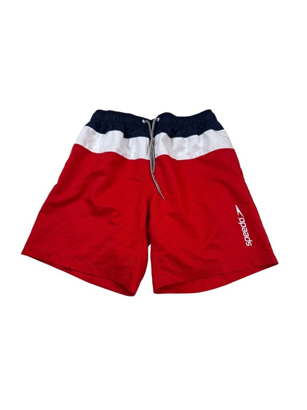 Speedo Mens Medium Swim Trunks Red/White/Blue Colorblock Mesh Liner (W855)